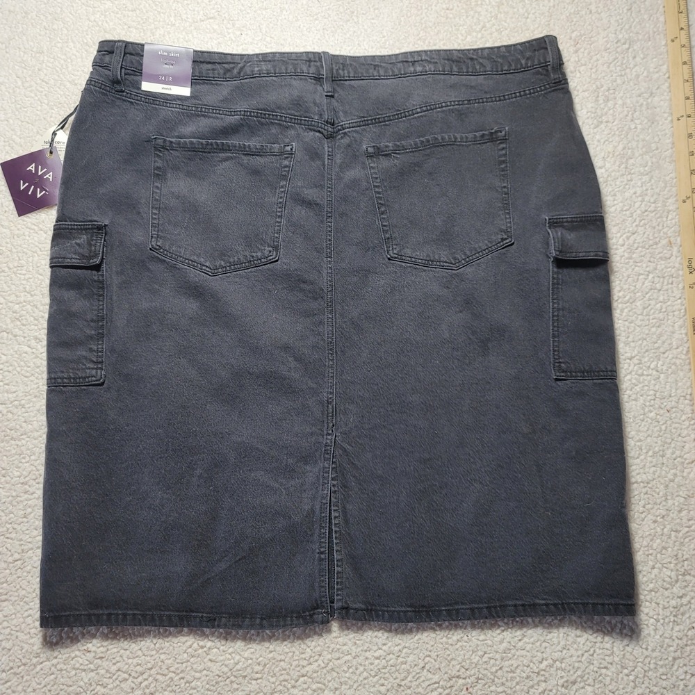 Ava & Viv Womens Plus Size 24 Black Denim Cargo Slim Skirt High Rise NWT - Picture 3 of 10
